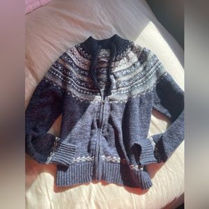 Vintage Heirloom Collectibles Womens fair aisle blue zip up cardigan sweater